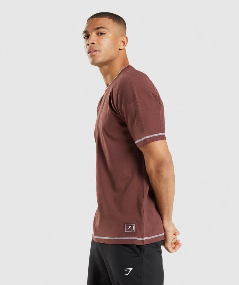 Men's Gymshark Recess T-Shirts Burgundy | NZ 9IYCRF